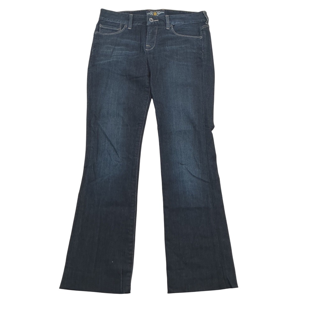 Lucky Brand Lola Boot Jeans Womens 2/26 Long Dark Wash Raw Hem Bootcut Classic